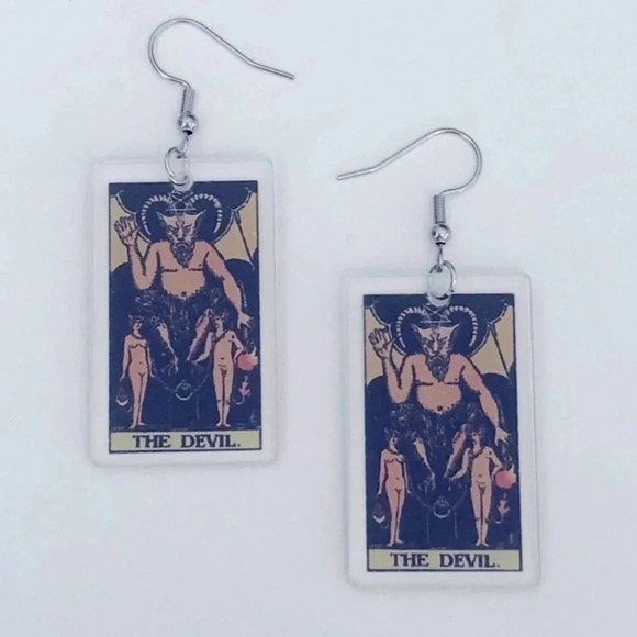 “The Devil” Tarot Card Handmade Drop Earrings - Picture 2 of 4